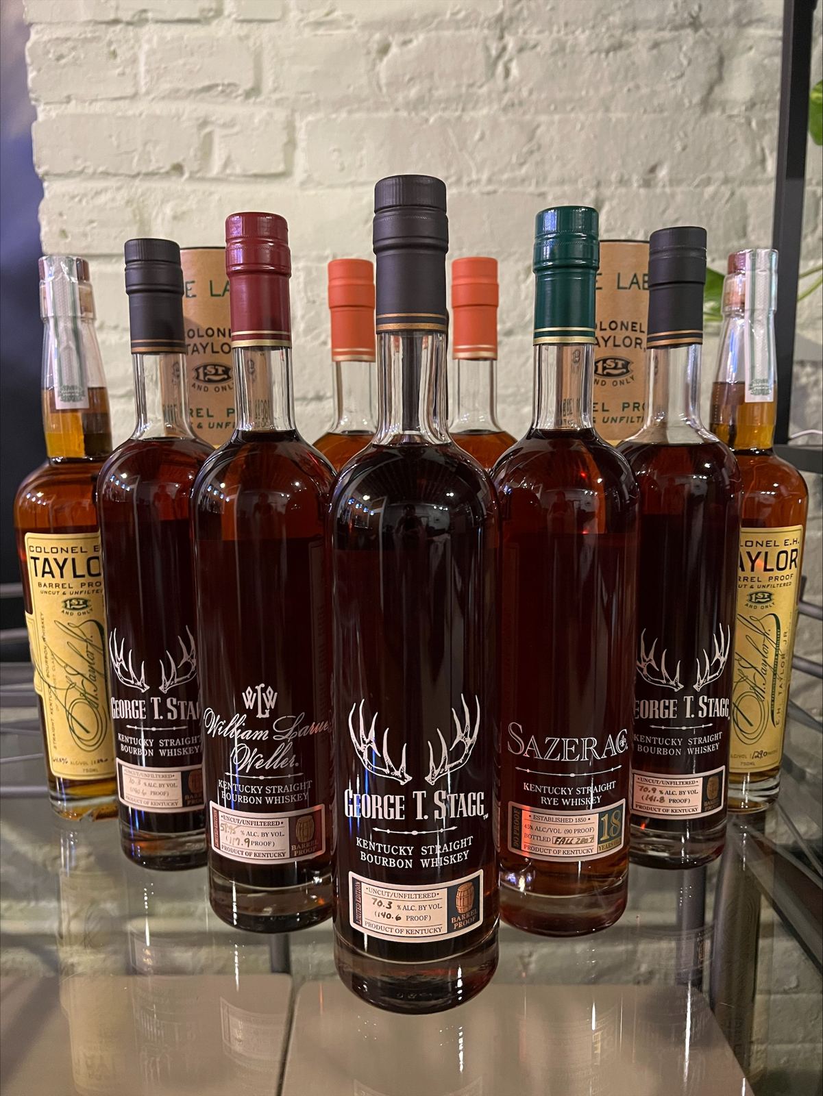 Buffalo Trace Antique Collection bottles on display