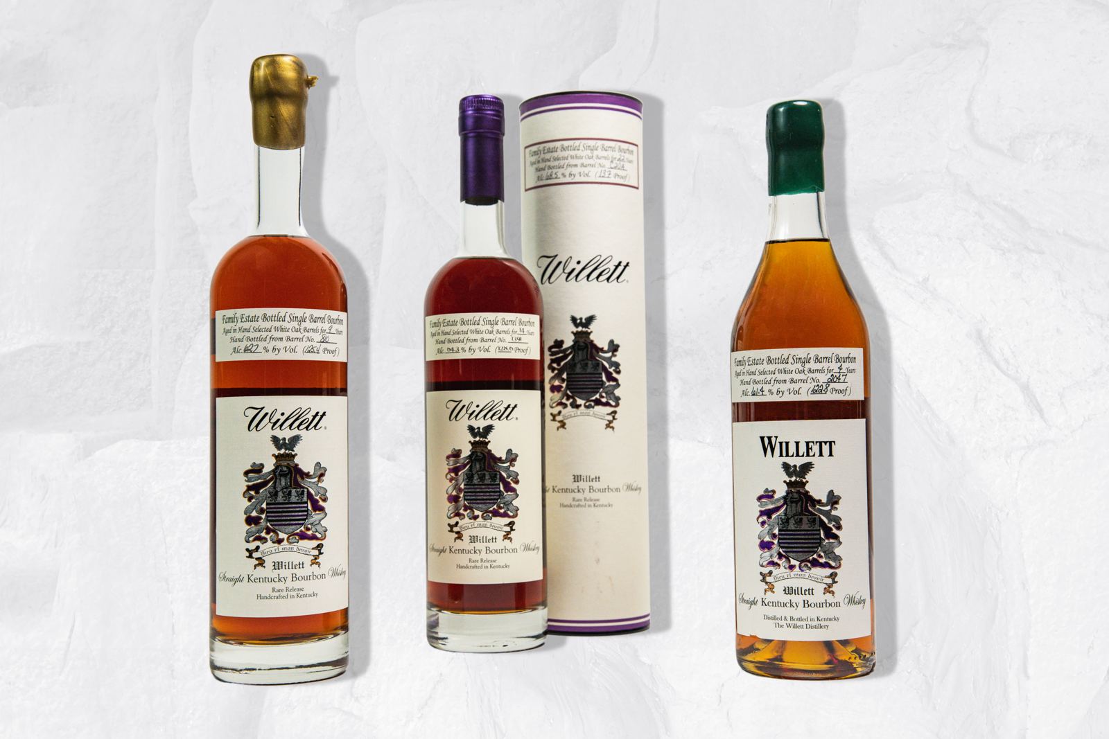 Willett Family Estate single barrel bourbon bottles